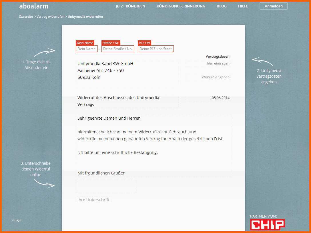 Allerbeste Unitymedia Widerruf Vorlage Download Chip