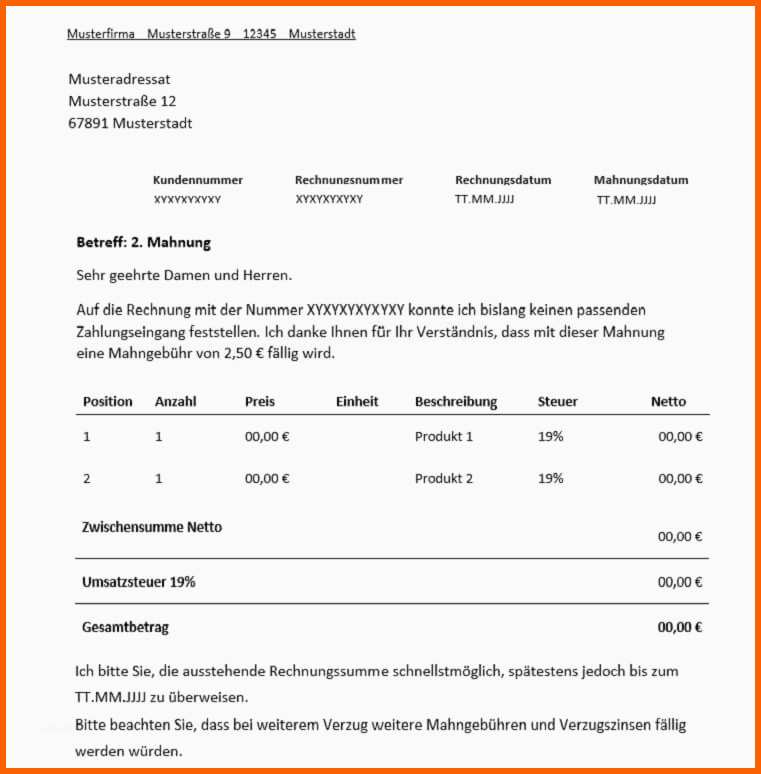 2 mahnung fuer freiberufler vorlage muster