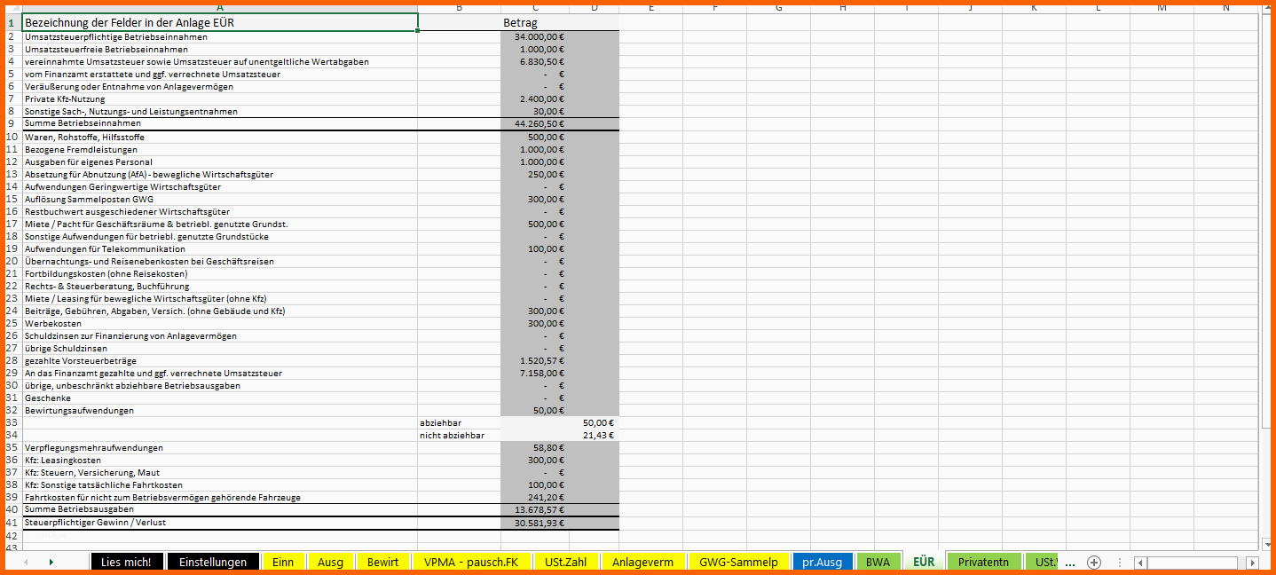 Am Beliebtesten Excel Vorlage Einnahmenüberschussrechnung EÜr 2015