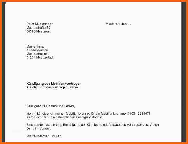 Am Beliebtesten Kündigung Handyvertrag Vorlage Download