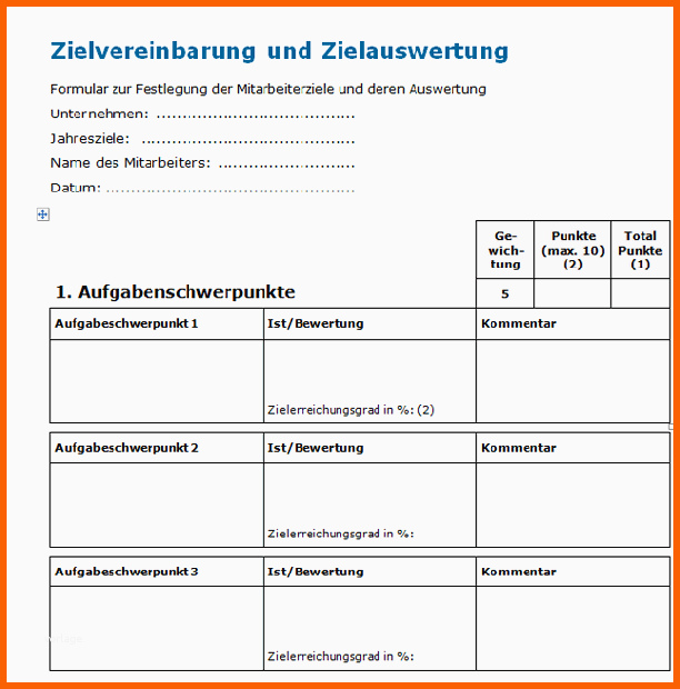 Am Beliebtesten Vorlage Zielvereinbarung Und Zielauswertung