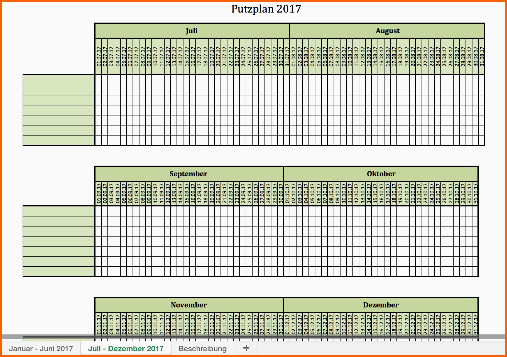 Putzplan Excel Vorlage