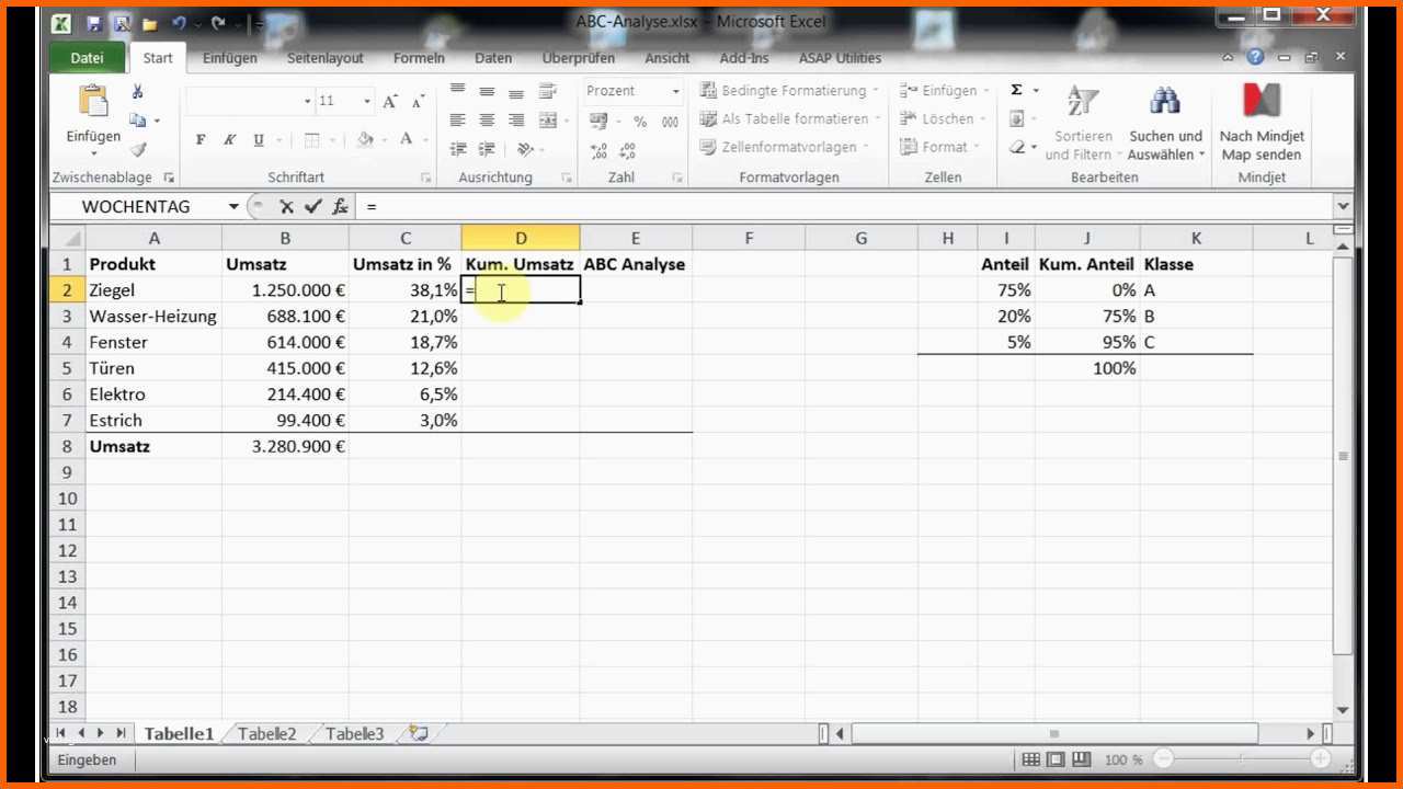 Angepasst Beispiel Abc Analyse Mit Excel 2010 Und 2013