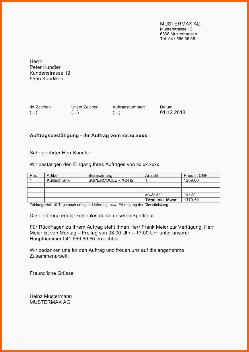 Atemberaubend Auftragsbestätigung Vorlage &amp; Muster Im Word Und Excel format