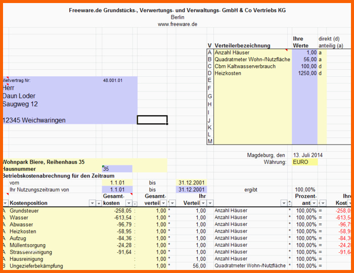 Atemberaubend Betriebskosten Abrechnung Mit Excel Download