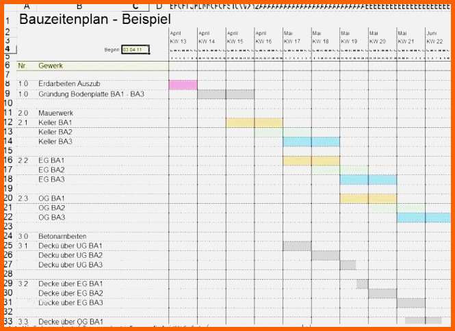 excel bauzeitenplan vorlage