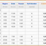 Atemberaubend Excel Vorlage Arbeitszeit 2018