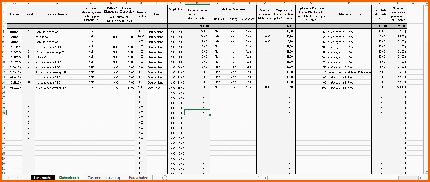 excel vorlage verpflegungsmehraufwendungen kilometerpauschale