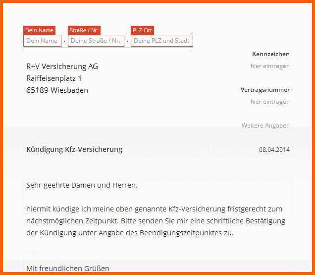 Außergewöhnlich R V Kfz Versicherung Kündigung Vorlage Download Chip