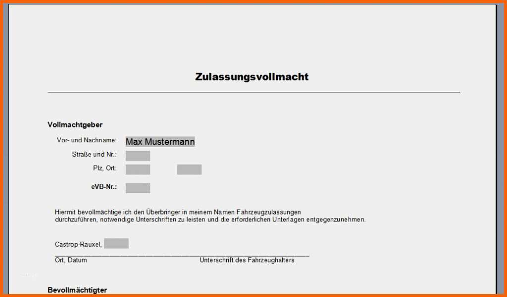 elegant vollmacht fur kfz zulassung vorlage modelle