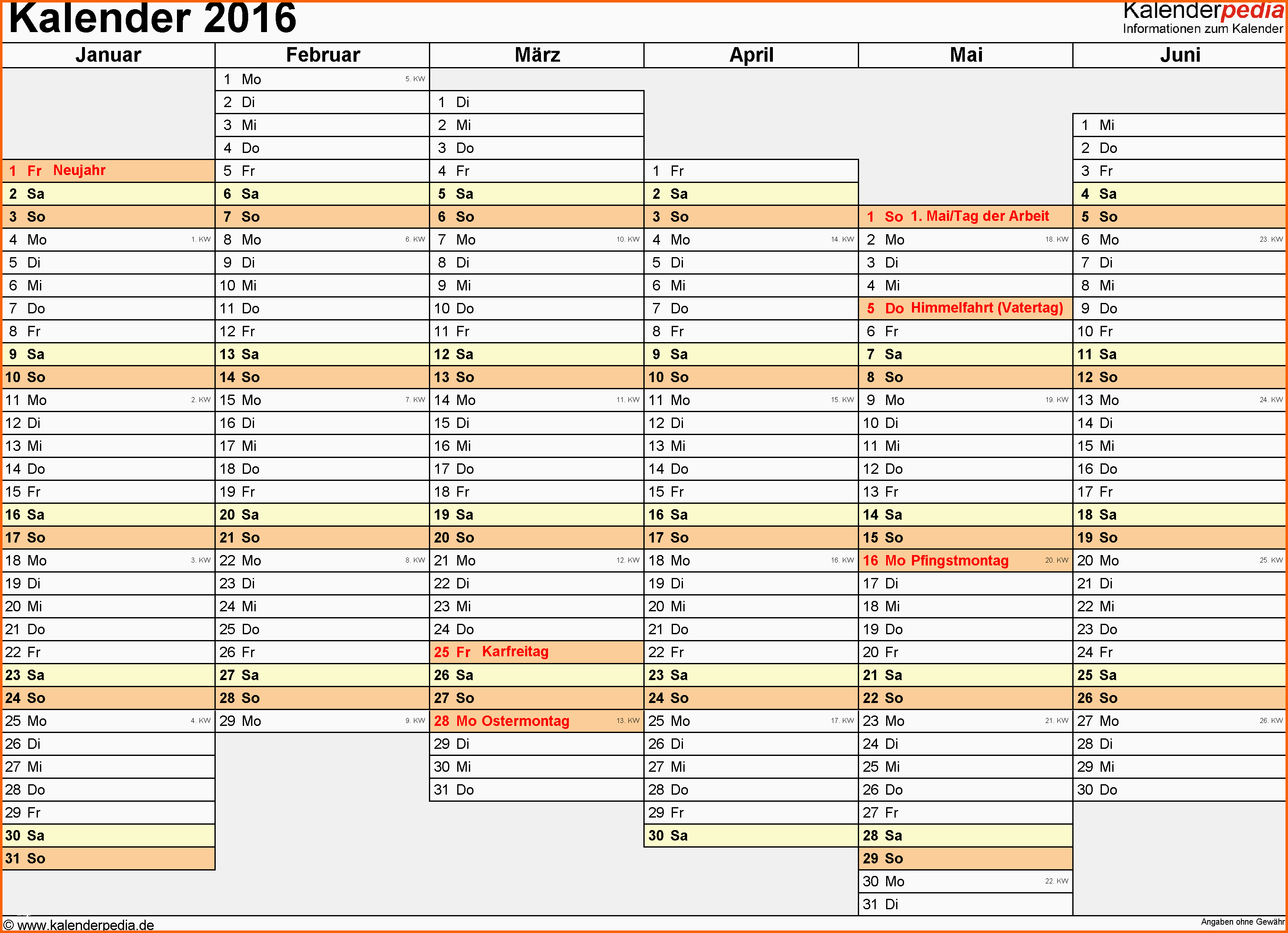 Ausgezeichnet Kalender 2016 In Excel Zum Ausdrucken 16 Vorlagen