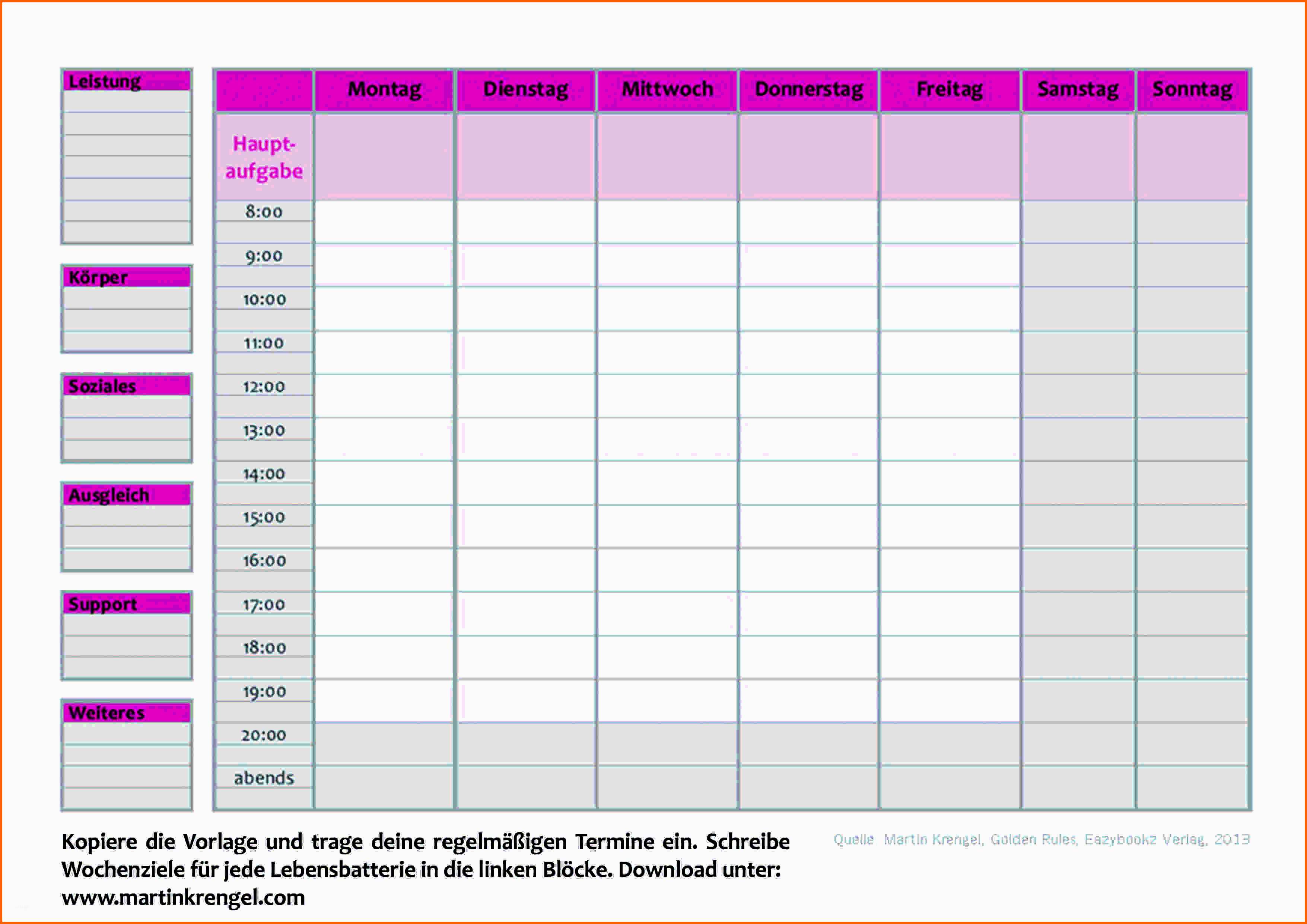 Ausnahmsweise 13 Wochenplan Excel Vorlage | Kostenlos Vorlagen