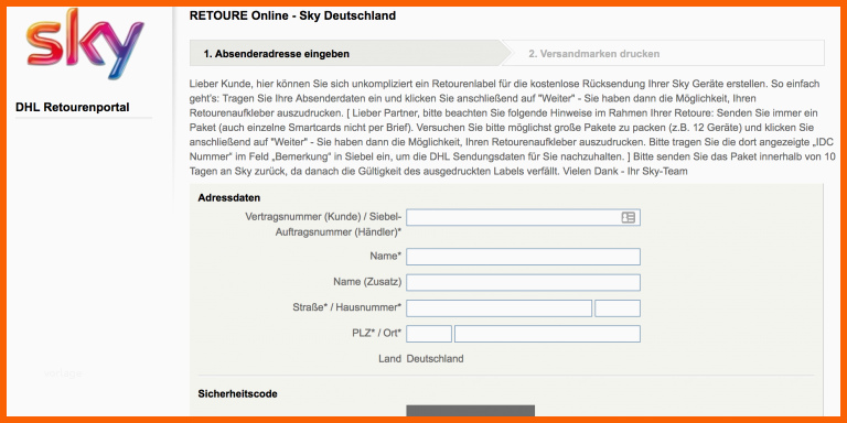 sky receiver zurueckschicken