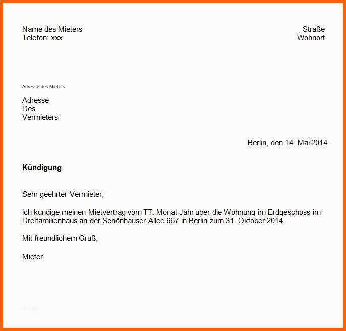 Bemerkenswert Kündigung Mietwohnung Vorlage