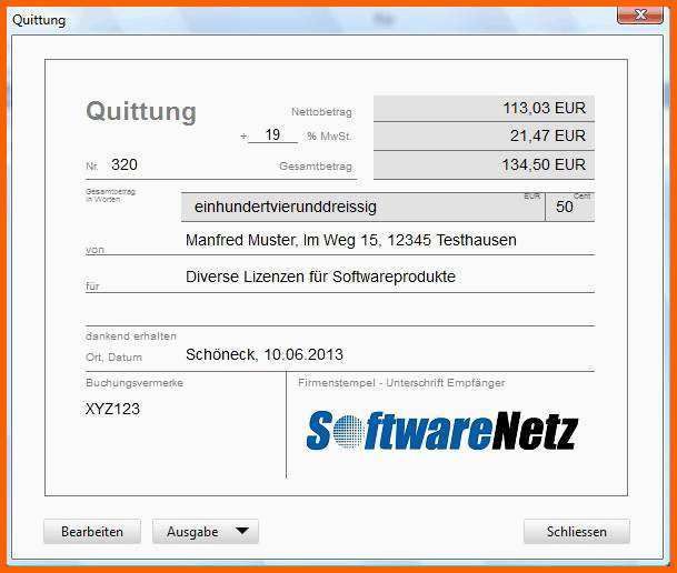 softwarenetz quittung