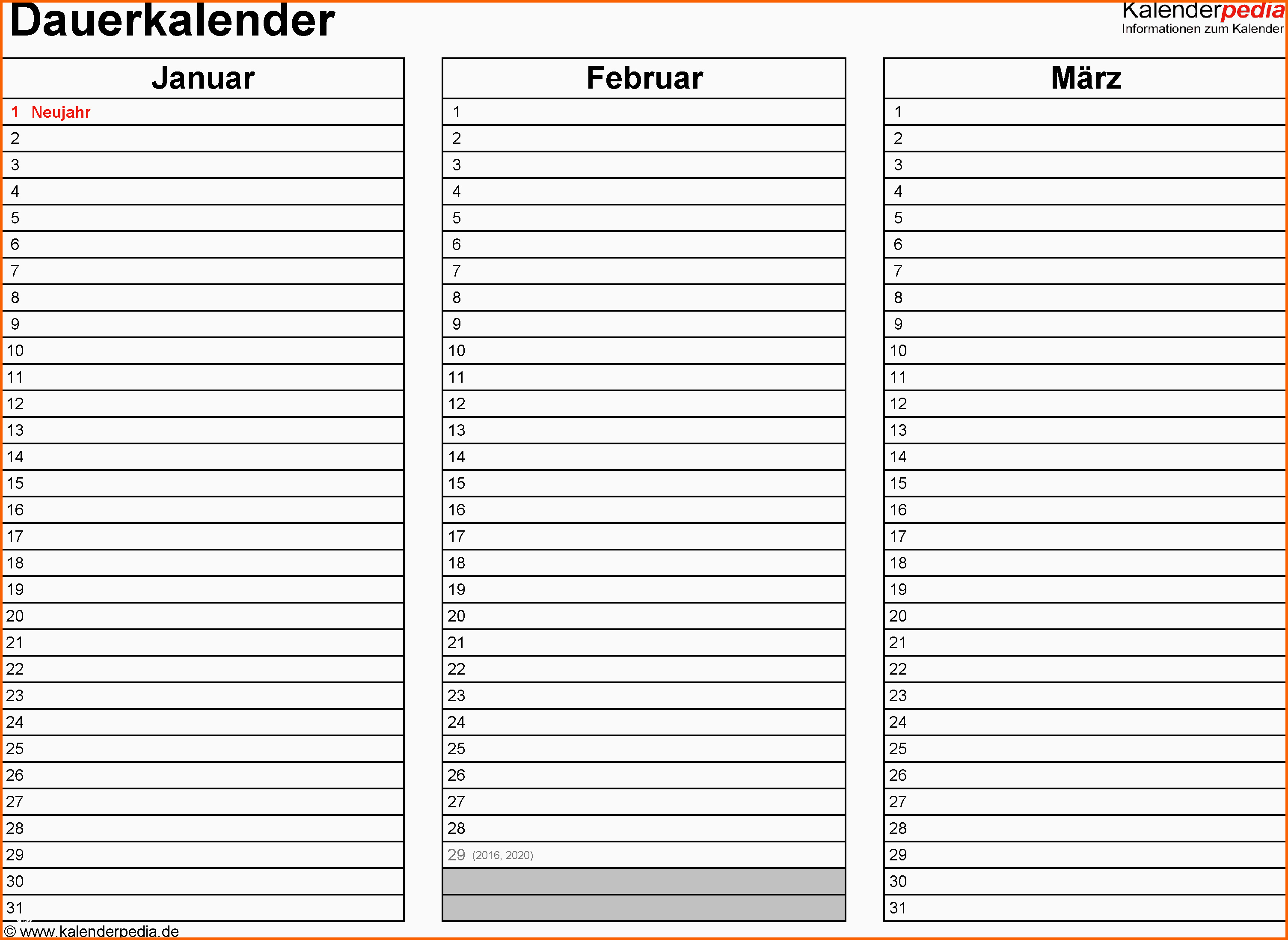 Beste Dauerkalender Immerwährender Kalender In Pdf Zum Ausdrucken