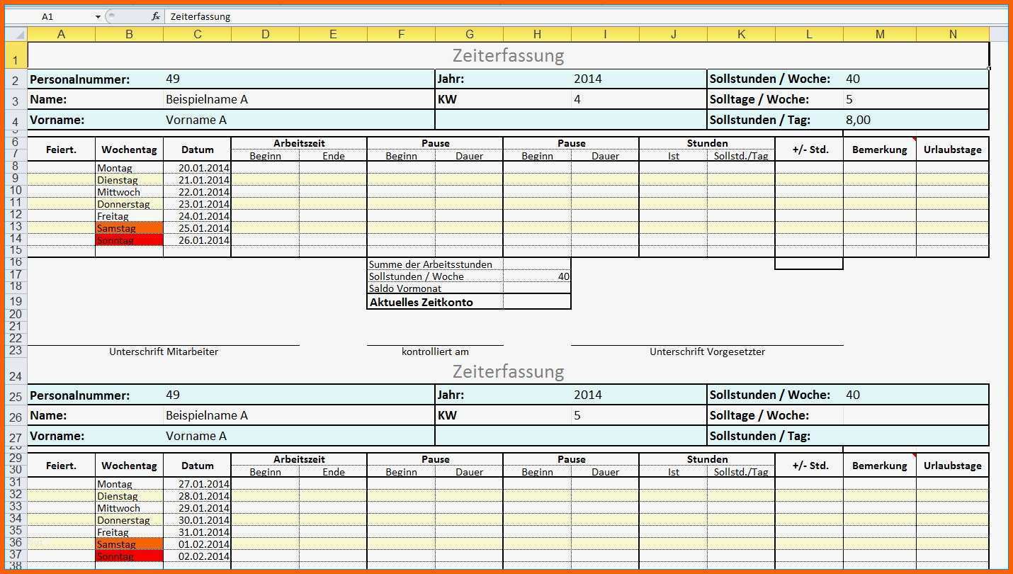 Einzahl 13 Arbeitszeit Excel Vorlage