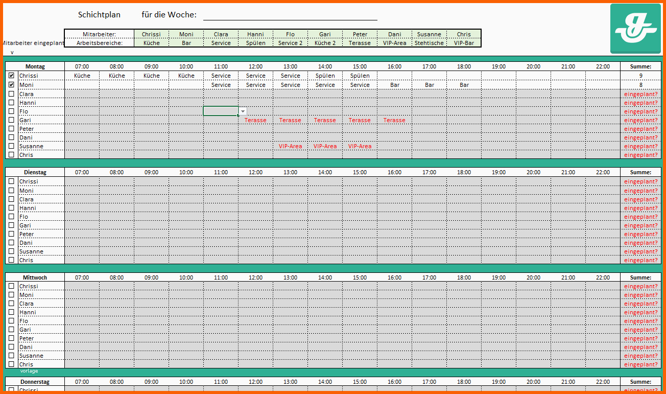 Empfohlen Dienstplan Vorlage Kostenloses Excel Sheet Als Download