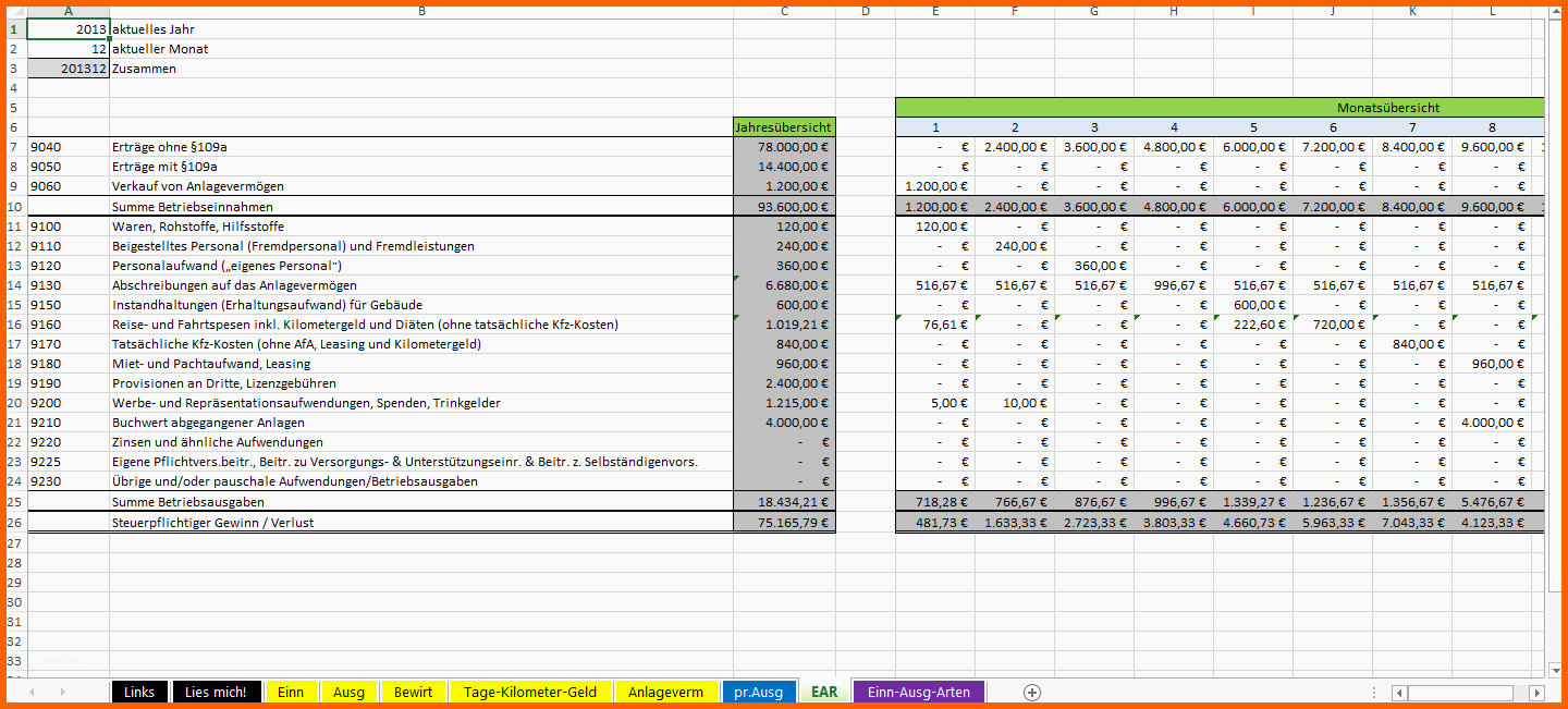 excel vorlage einnahmen ausgaben rechnung ear