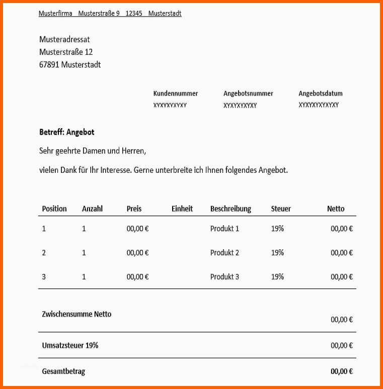 angebot fuer freiberufler vorlage muster