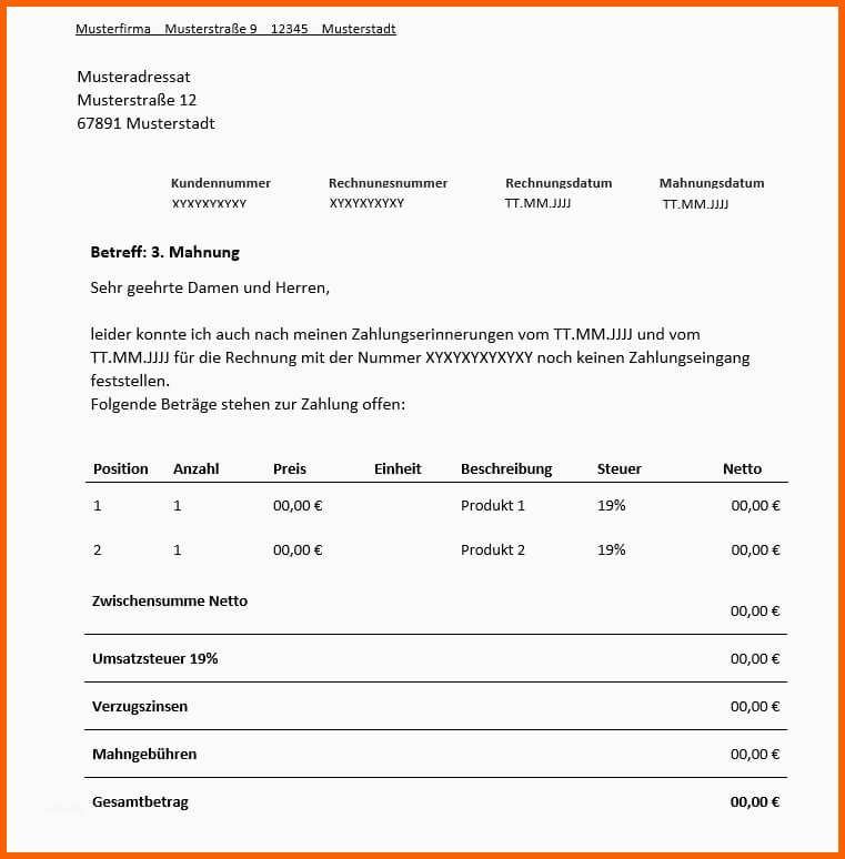Fantastisch 3 Mahnung Für Freiberufler Vorlage &amp; Muster