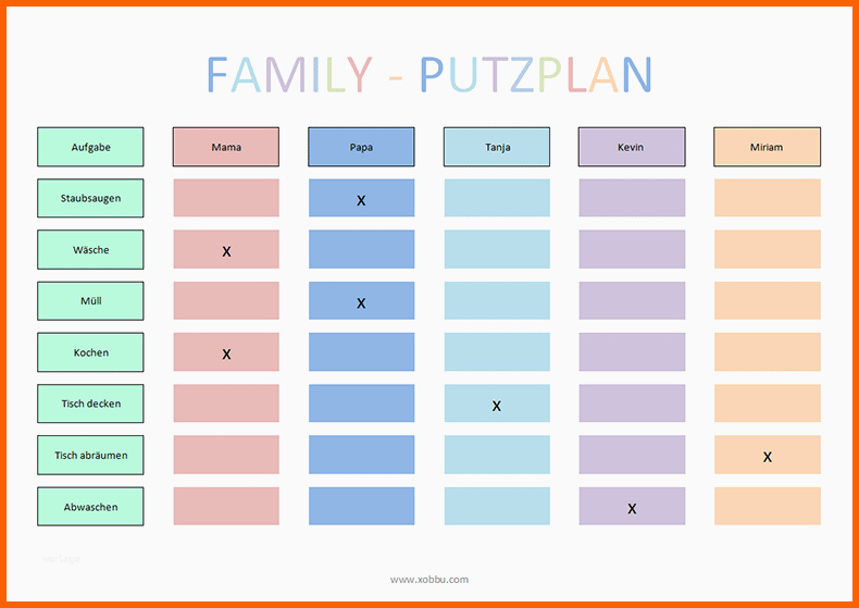 Fantastisch Putzplan Vorlage Familie Xobbu