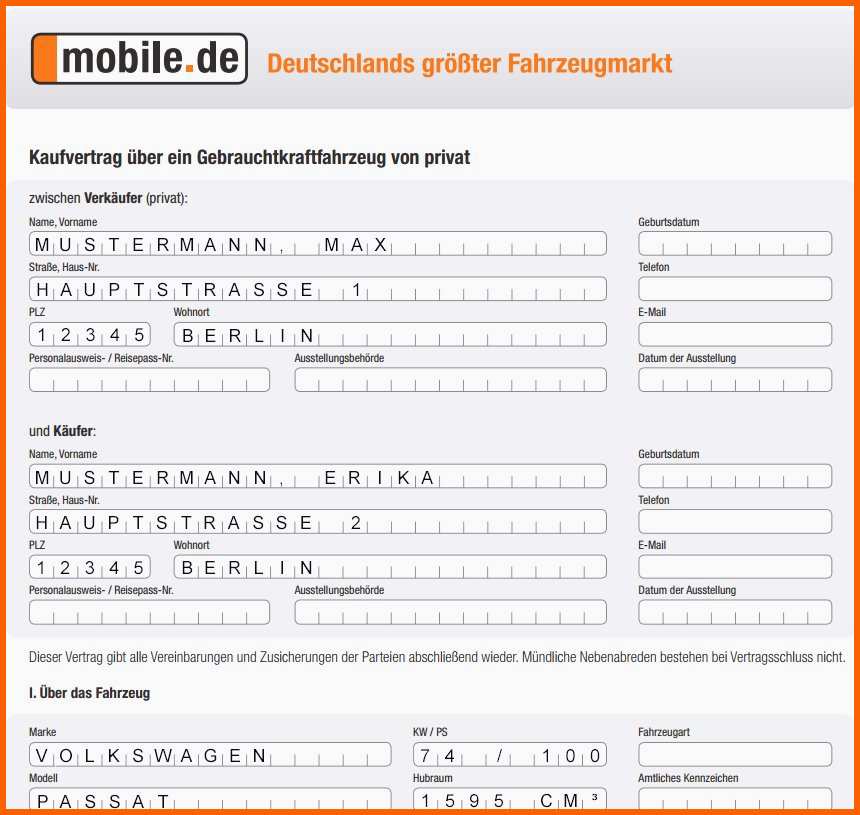 autoverkauf vertrag muster