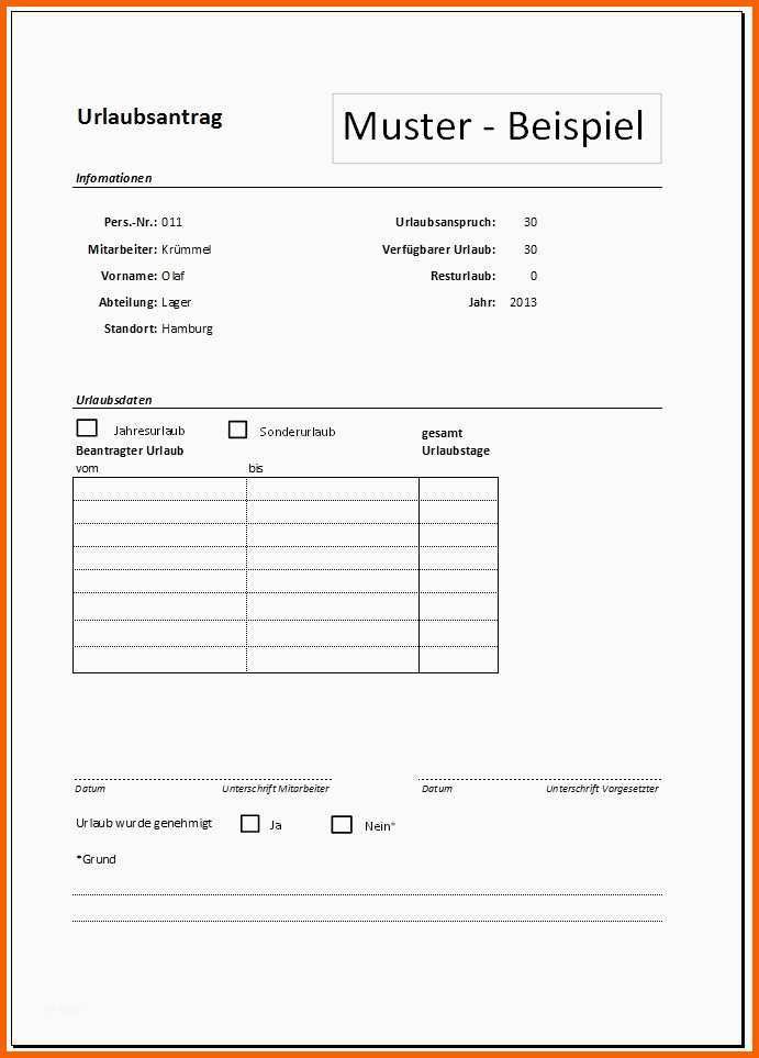 Faszinieren 10 Urlaubsantrag Vorlage Excel