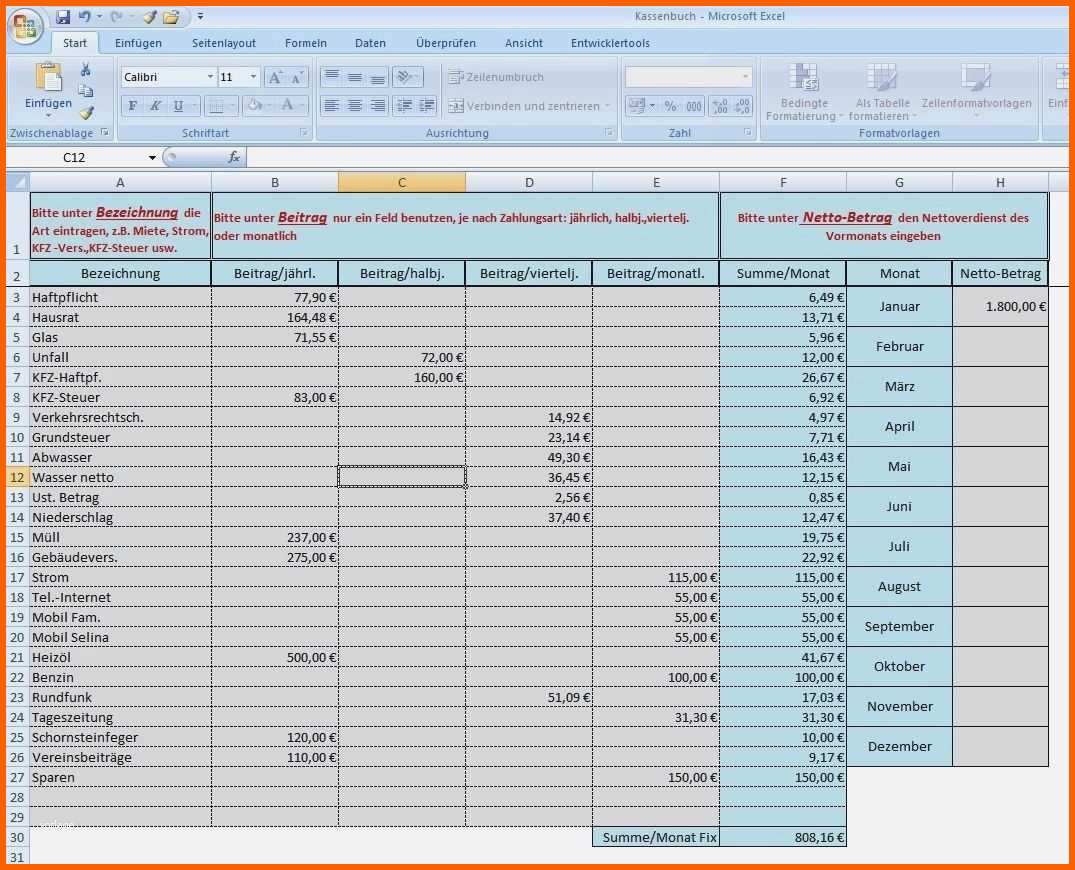 Faszinieren Haushaltsbuch Excel Vorlage Kostenlos 2014 Editierbar