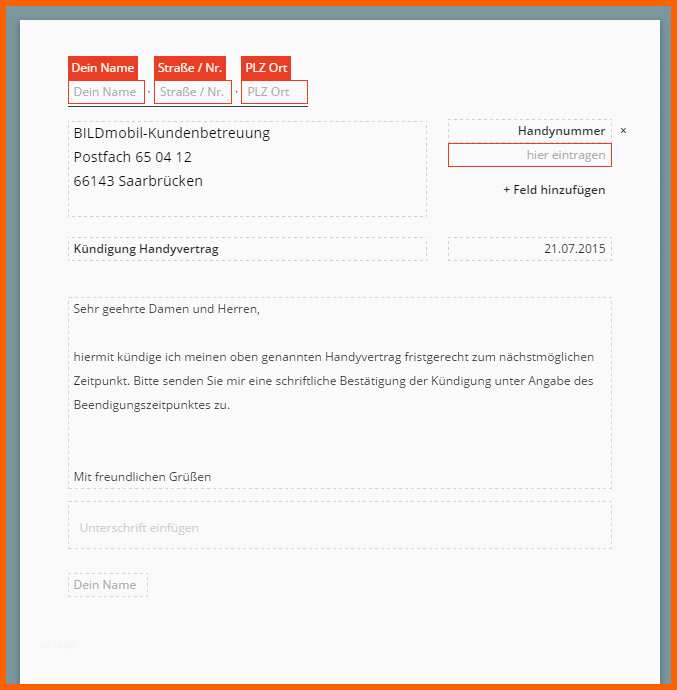 BILDmobil Kuendigung Vorlage