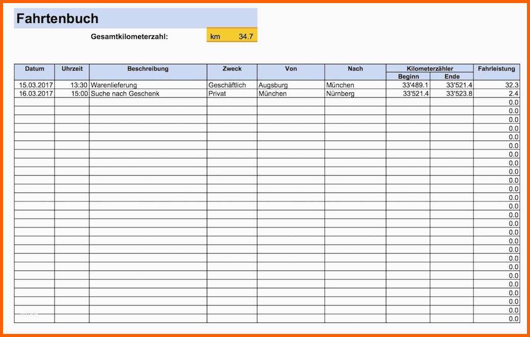 Großartig Fahrtenbuch Vorlage Excel format