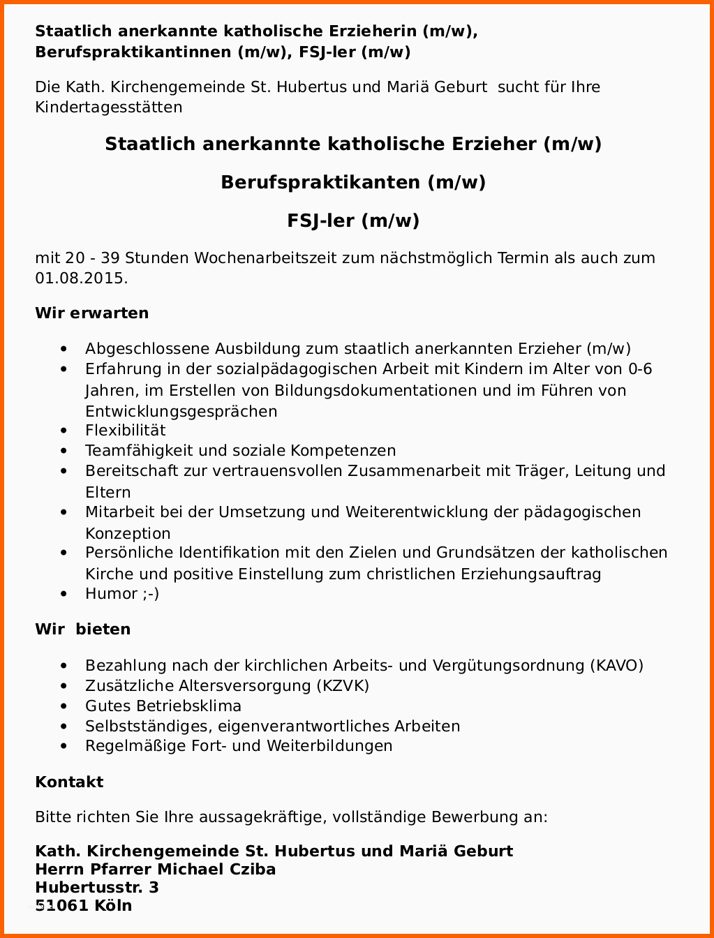 stellenausschreibung erzieherin