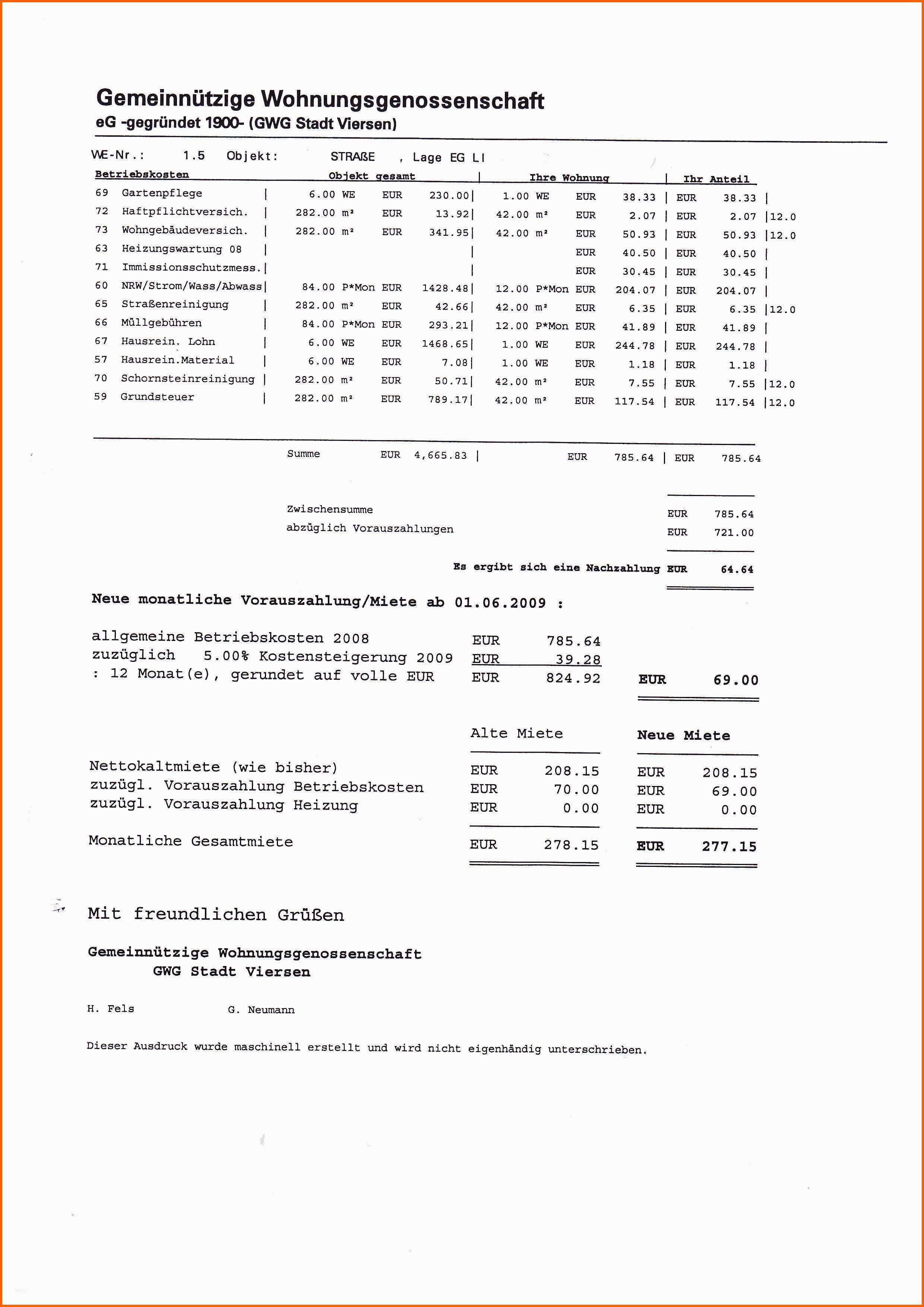 Größte 12 Nebenkostenabrechnung Vermieter Vorlage ...