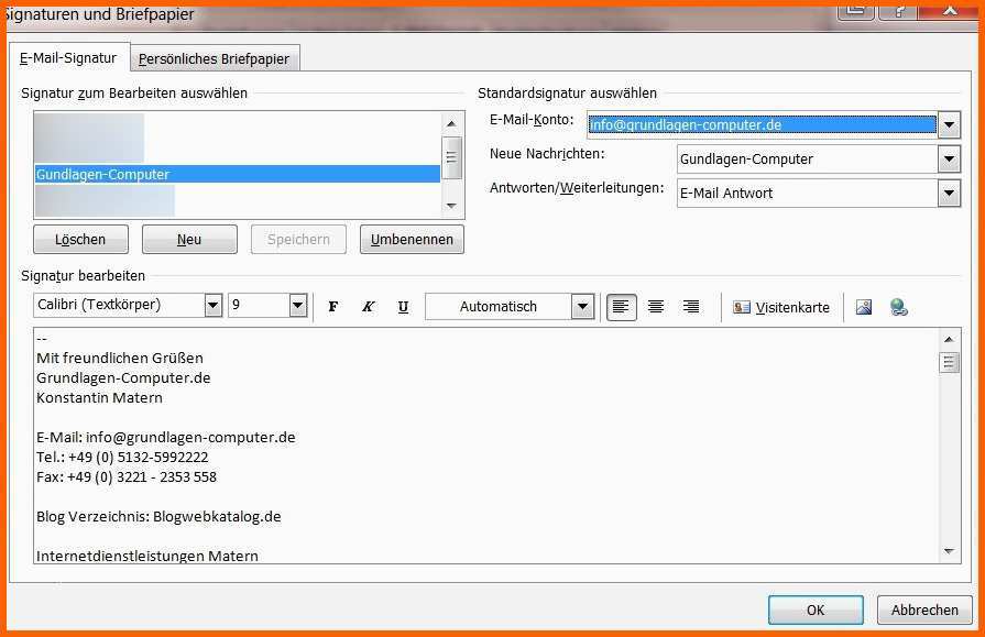 e mail signatur anlegen in outlook