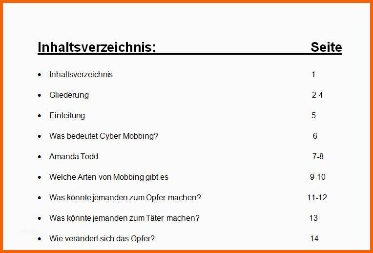 Hervorragen Inhaltsverzeichnis Vorlage Schule – Vorlagen Kostenlos