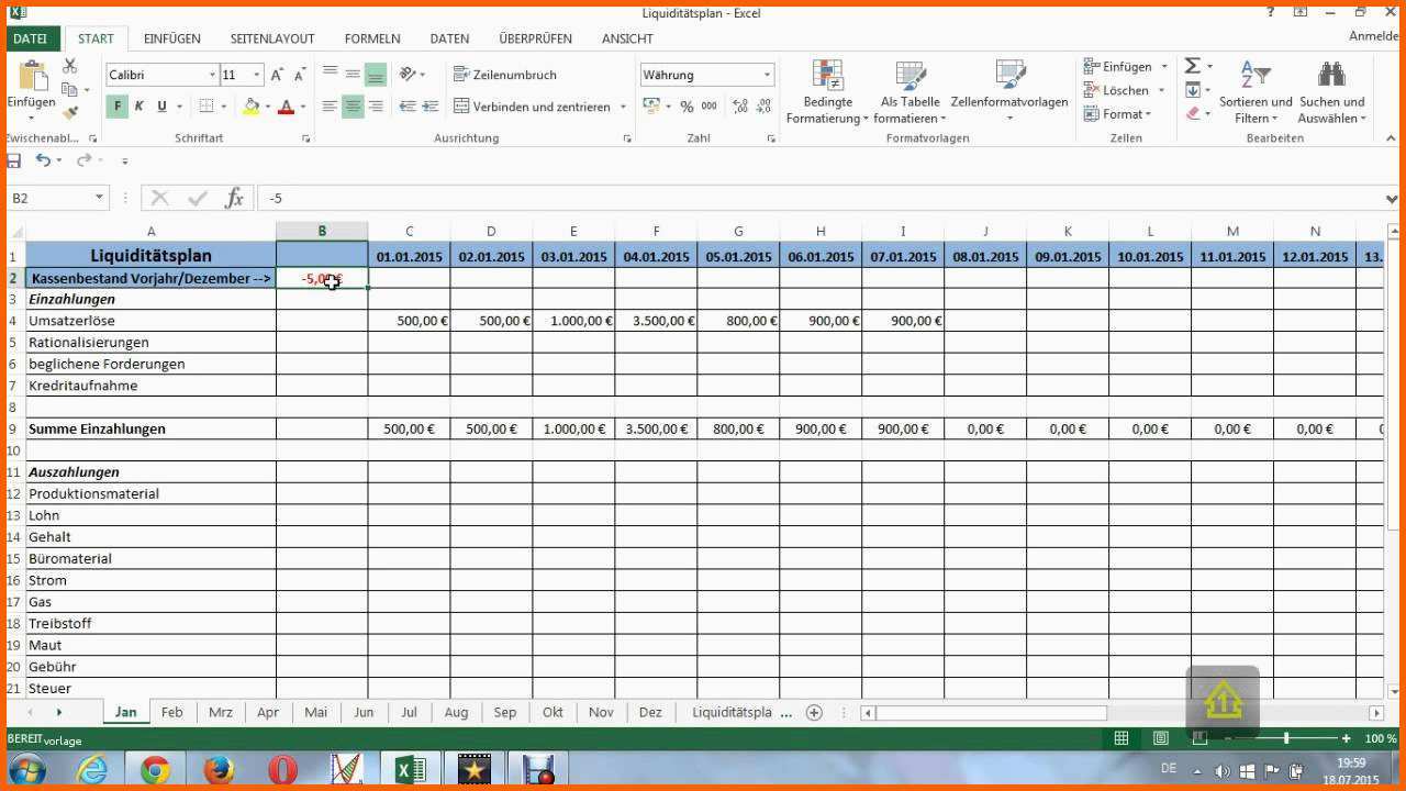Hervorragen Vorlage Liquiditätsplan
