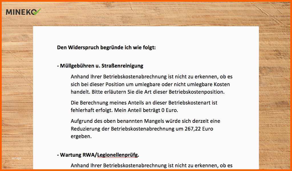 Hervorragen Widerspruch Nebenkostenabrechnung Mustervorlage - Kostenlos ...