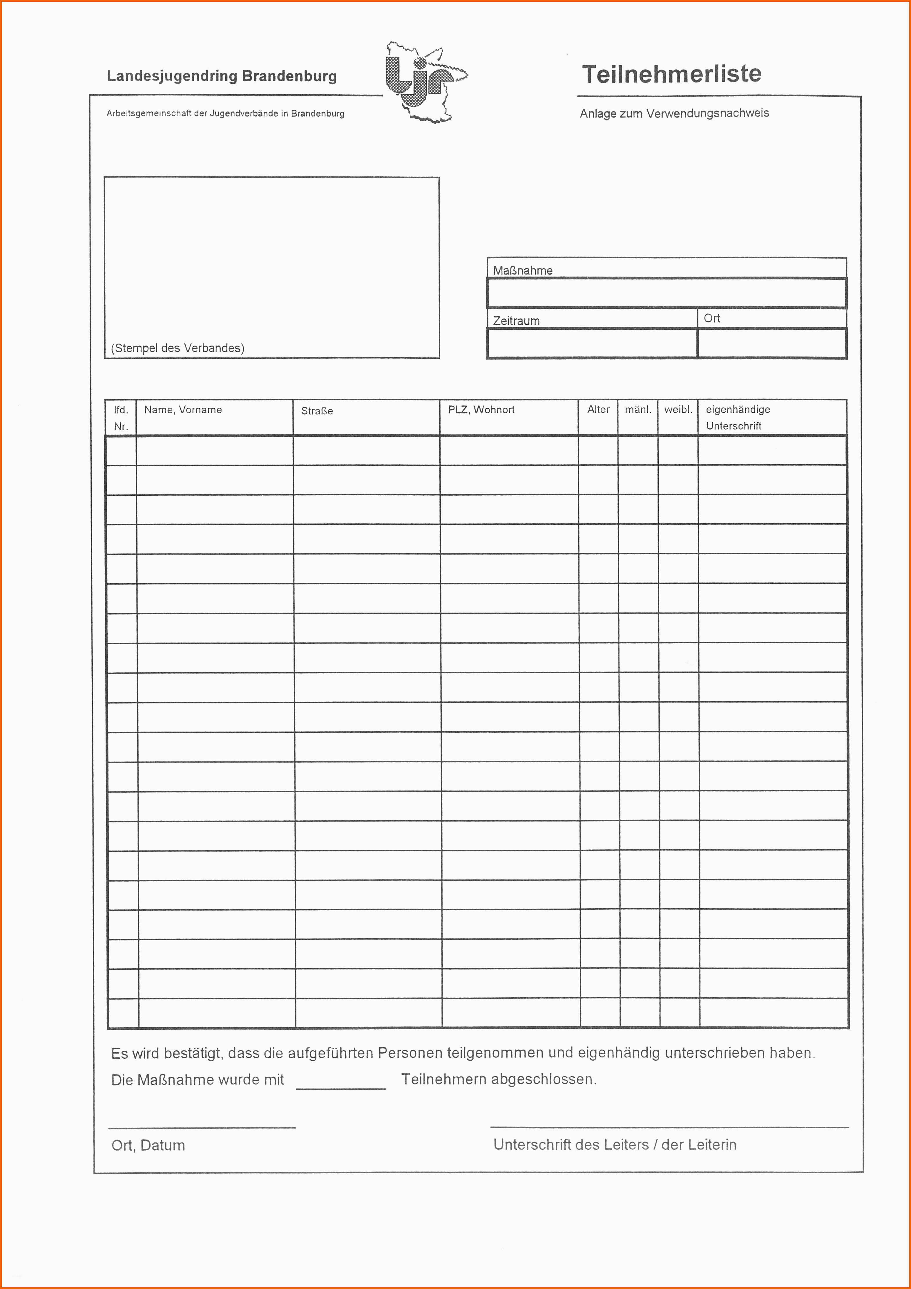 Ideal 11 Teilnehmerliste Vorlage Excel Vorlagen123 Vorlagen123