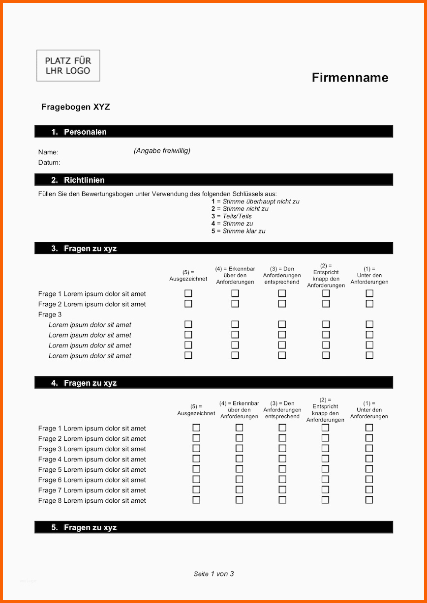 Ideal Fragebogen Vorlage Gratis Word Vorlage