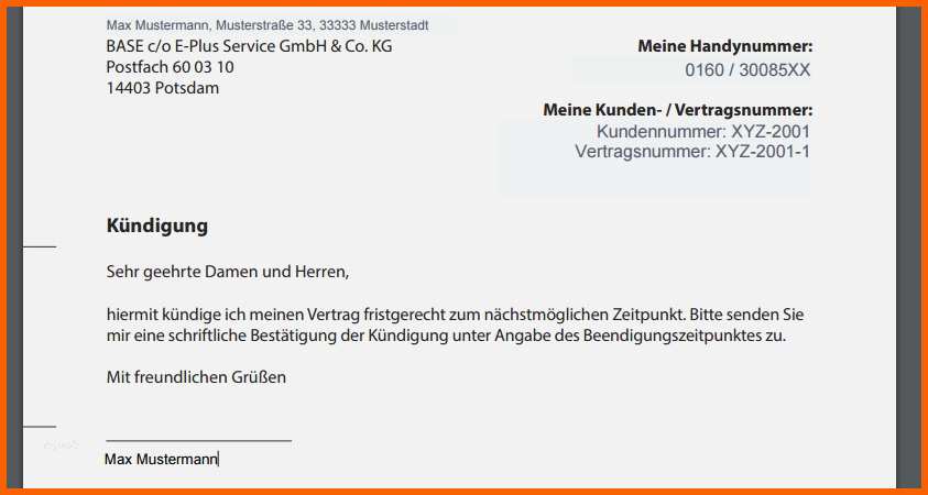 Kreativ Handy Kündigung Vorlage Mobil Debitel Neu Base