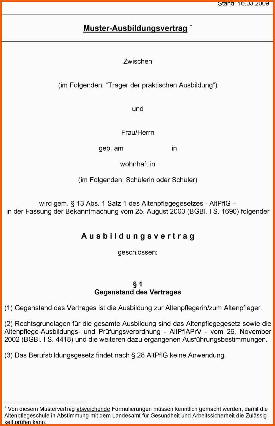 Modisch Muster Ausbildungsvertrag Pdf