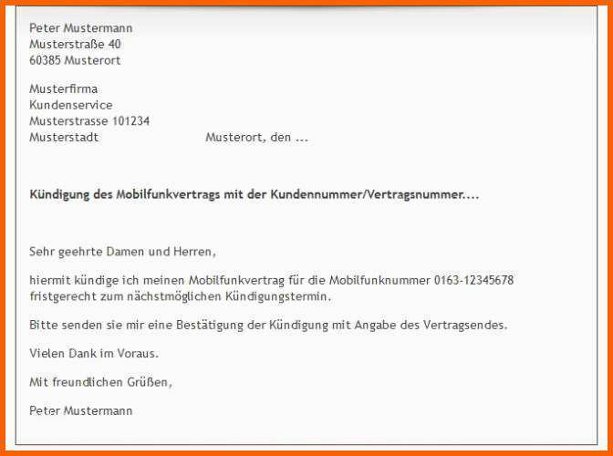 kundigung handyvertrag vorlage vodafone