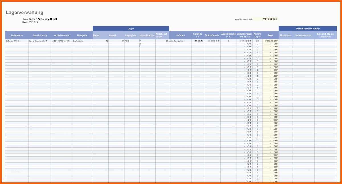 Neue Version Lagerverwaltung Excel Vorlage