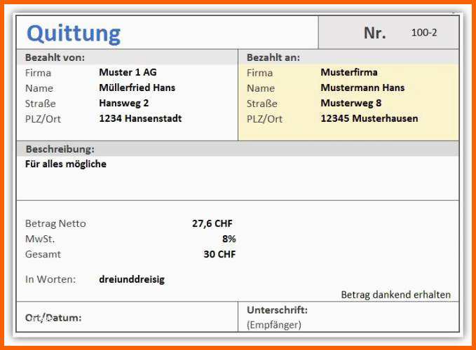 Neue Version Quittung Vorlage Download | Kostenlos Vorlagen