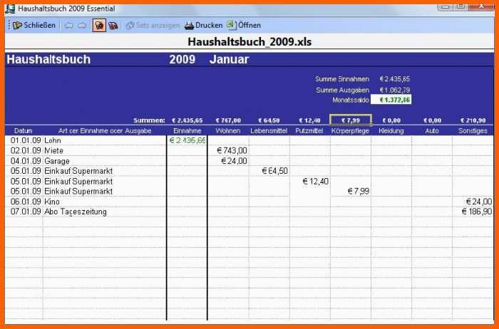 Perfekt Excel Vorlage Haushaltsbuch 2009 Download