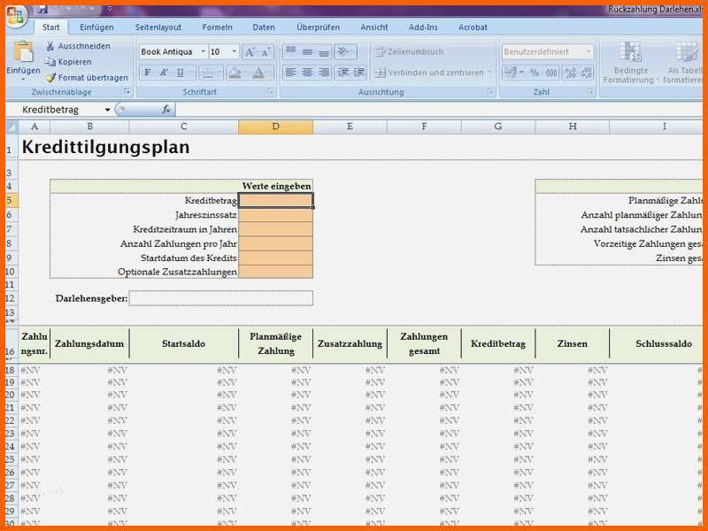 Perfekt Zinsen Berechnen Excel Vorlage Elegant Kredittilgungsplan