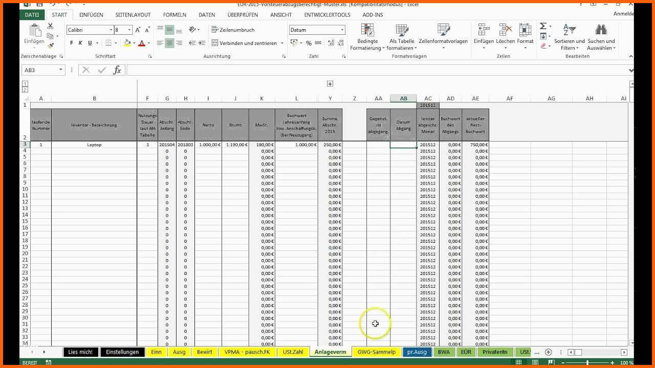 Phänomenal Einführung Excel Vorlage Einnahmenüberschussrechnung