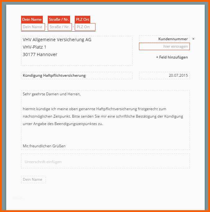 kundigung haftpflicht vorlage