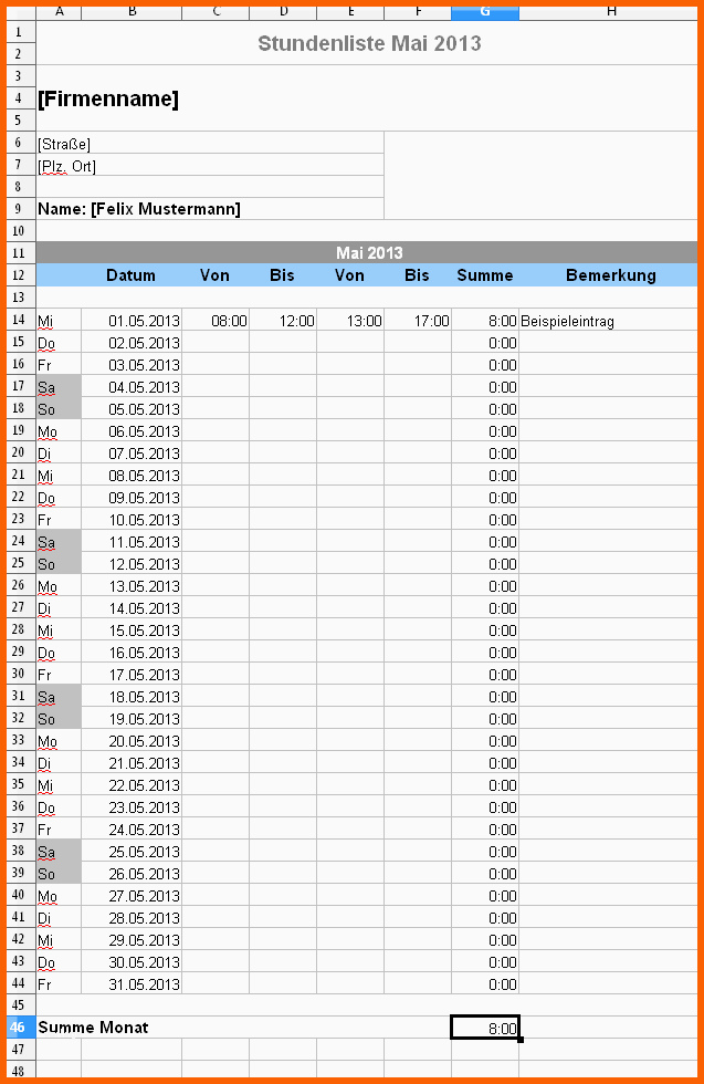 Selten Excel Stundenzettel Monat – Kundenbefragung Fragebogen Muster