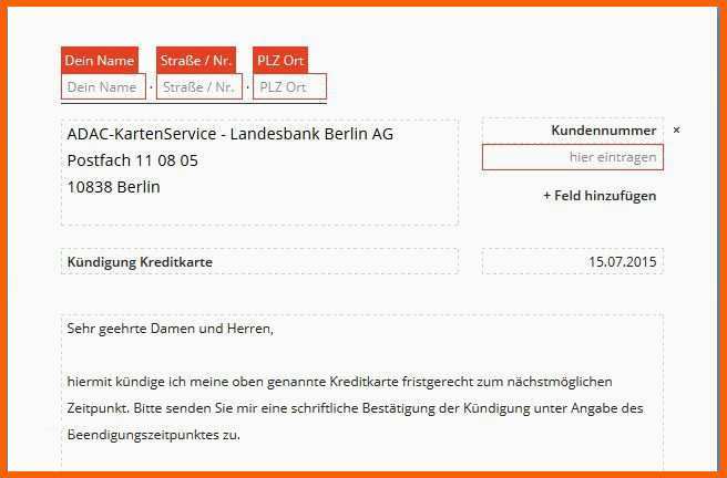 kundigung kreditkarte vorlage